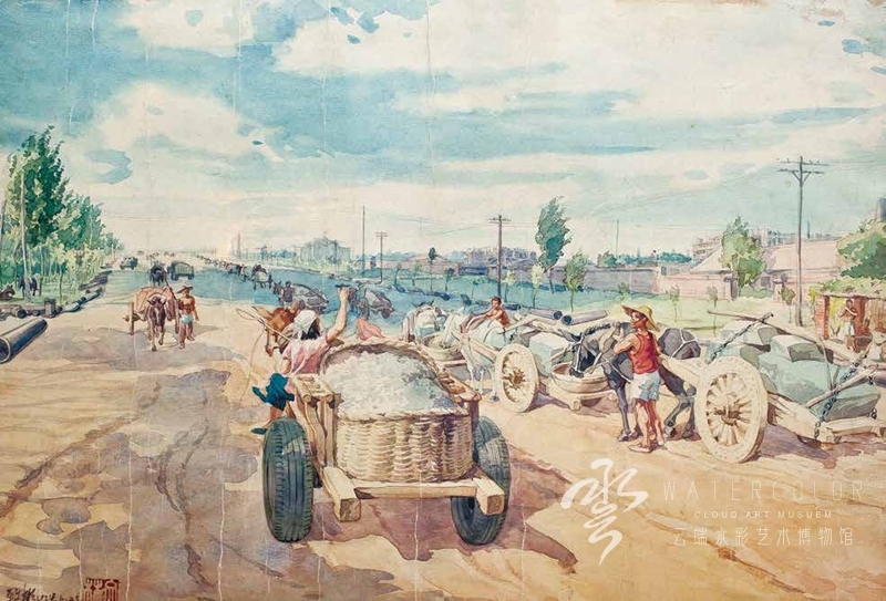 王文彬，送粮队，27cm×39cm，1954 年